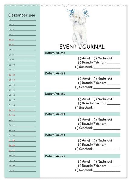 Produktbild: B-DAY PLANER - Aquarell Hunderassen - F&uuml;r Termine, Geschenke, Eventdetails & mehr (hochwertiger Premium Wandkalender 2026 DIN A2 hoch), Kunstdruck in Hochglanz