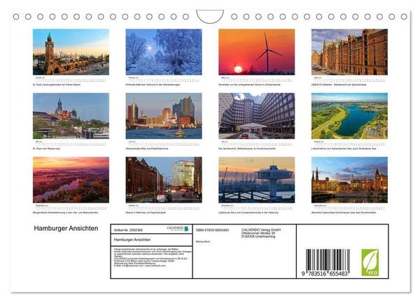 Produktbild: Hamburger Ansichten (Wandkalender 2026 DIN A4 quer), CALVENDO Monatskalender