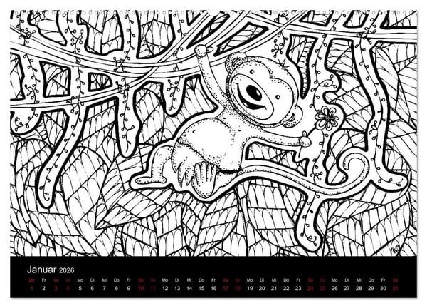 Produktbild: Bezaubernde Mini-Monster - Ein Ausmal-Kalender (hochwertiger Premium Wandkalender 2026 DIN A2 quer), Kunstdruck in Hochglanz