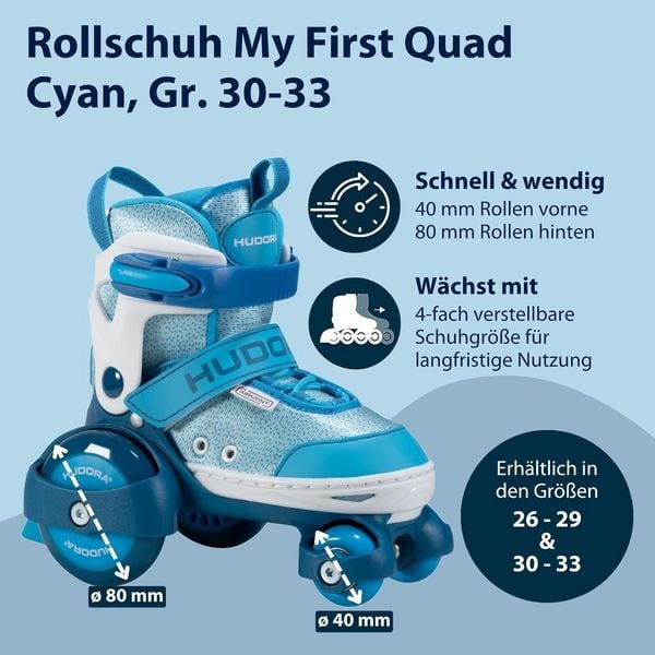 Produktbild: HUDORA 22064 - Rollschuh My First Quad, cyan, Gr. 30-33