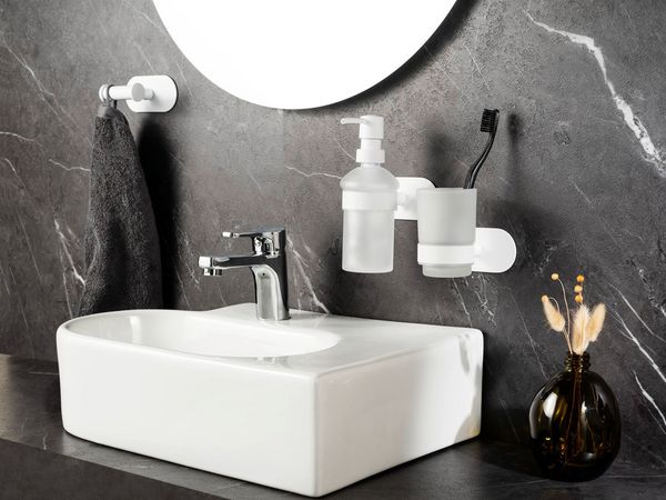 Produktbild: Turbo-Loc&reg; Zahnputzbecherhalter Uno Mod. Orea White matt, aus rostfreiem Edelstahl
