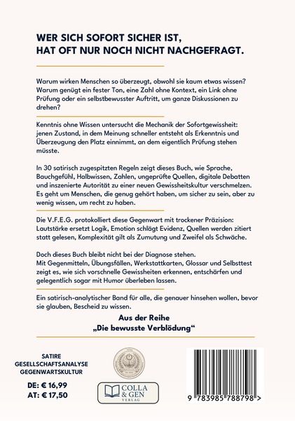 Produktbild: Kenntnis ohne Wissen &ndash; 30 Regeln zur sofortigen Gewissheit (Ein V.F.E.G. &ndash; Buch)