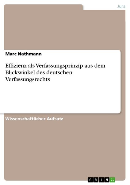 Produktbild: Effizienz als Verfassungsprinzip aus dem Blickwinkel des deutschen Verfassungsrechts