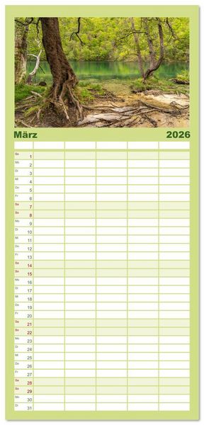Produktbild: Familienplaner 2026 - Welterbe in Kroatien - Plitvicer Seen mit 5 Spalten (Wandkalender, 21 x 45 cm) CALVENDO
