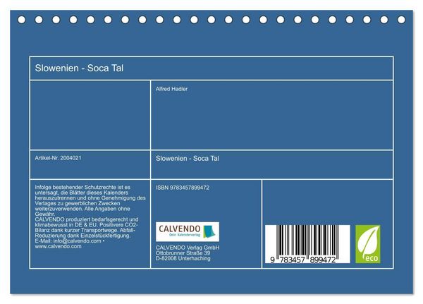 Produktbild: Slowenien - Soca Tal (Tischkalender 2026 DIN A5 quer), CALVENDO Monatskalender