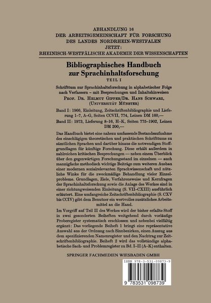 Produktbild: Bibliographisches Handbuch zur Sprachinhaltsforschung