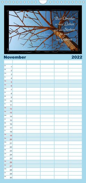 Produktbild: Familienplaner Monat f&uuml;r Monat ein Bibelvers (Wandkalender 2022 , 21 cm x 45 cm, hoch)