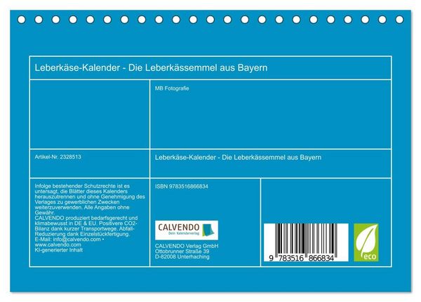 Produktbild: Leberk&auml;se-Kalender - Die Leberk&auml;ssemmel aus Bayern (Tischkalender 2027 DIN A5 quer), CALVENDO Monatskalender