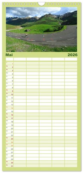 Produktbild: Familienplaner 2026 - Pyren&auml;enp&auml;sse mit dem Rennrad 2026 mit 5 Spalten (Wandkalender, 21 x 45 cm) CALVENDO