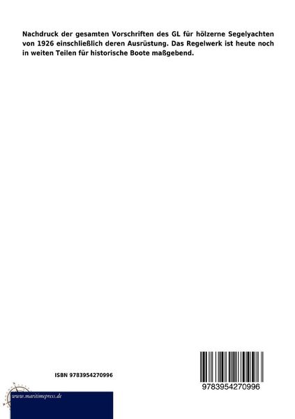 Produktbild: Vorschriften f&uuml;r Klassifikation und Bau von h&ouml;lzernen Segelyachten