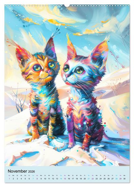 Produktbild: Katzen im expressionistischen Stil (hochwertiger Premium Wandkalender 2026 DIN A2 hoch), Kunstdruck in Hochglanz