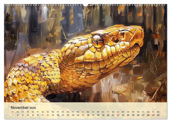 Produktbild: Schlangen. Faszination Reptilien. Kunstvolle Paintings (Wandkalender 2026 DIN A2 quer), CALVENDO Monatskalender