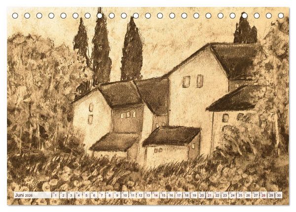 Produktbild: Pausen f&uuml;r deine Seele - Seelenlandschaften in Sepia - Ein Jahr der Ruhe mit Kohlezeichnungen (Tischkalender 2026 DIN A5 quer), CALVENDO Monatskalender