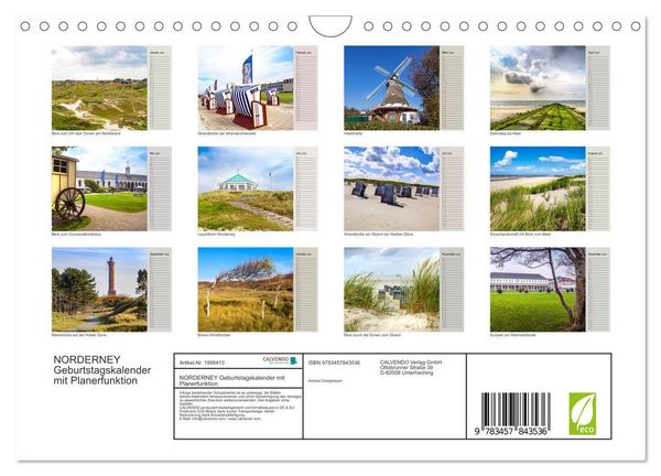 Produktbild: NORDERNEY Geburtstagskalender mit Planerfunktion (Wandkalender 2026 DIN A4 quer), CALVENDO Monatskalender