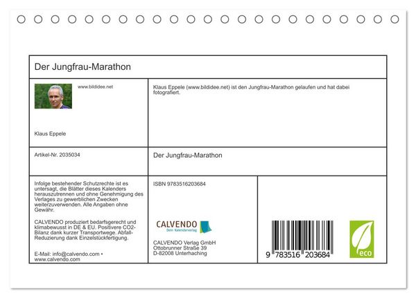 Produktbild: Der Jungfrau-Marathon (Tischkalender 2026 DIN A5 quer), CALVENDO Monatskalender