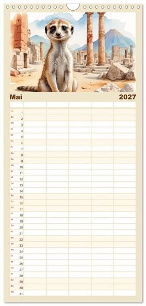 Produktbild: Familienplaner 2027 - Erdm&auml;nnchen in Italien mit 5 Spalten (Wandkalender, 21 x 45 cm) CALVENDO