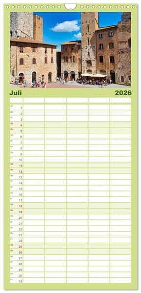 Produktbild: Familienplaner 2026 - Impressionen aus San Gimignano mit 5 Spalten (Wandkalender, 21 x 45 cm) CALVENDO