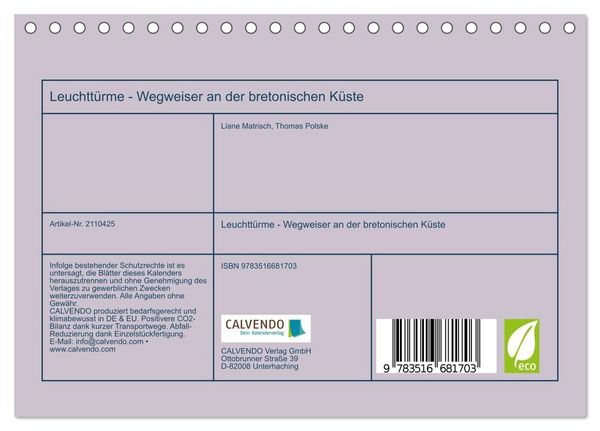 Produktbild: Leuchtt&uuml;rme - Wegweiser an der bretonischen K&uuml;ste (Tischkalender 2026 DIN A5 quer), CALVENDO Monatskalender