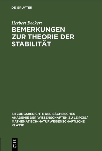 Produktbild: Bemerkungen zur Theorie der Stabilit&auml;t