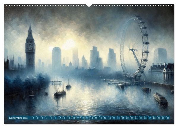 Produktbild: Impressionistische Skylines - Weltst&auml;dte von KI visualisiert (Wandkalender 2026 DIN A2 quer), CALVENDO Monatskalender