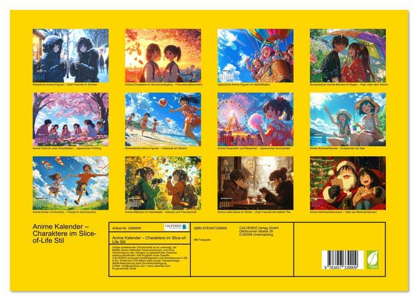 Produktbild: Anime Kalender &ndash; Charaktere im Slice-of-Life Stil (Wandkalender 2026 DIN A3 quer), CALVENDO Monatskalender