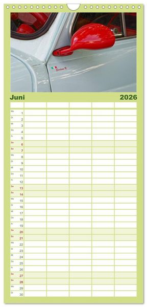 Produktbild: Familienplaner 2026 - Cinquecento Der kleine Italiener - 60 Jahre zeitloses Kultobjekt mit 5 Spalten (Wandkalender, 21 x 45 cm) CALVENDO