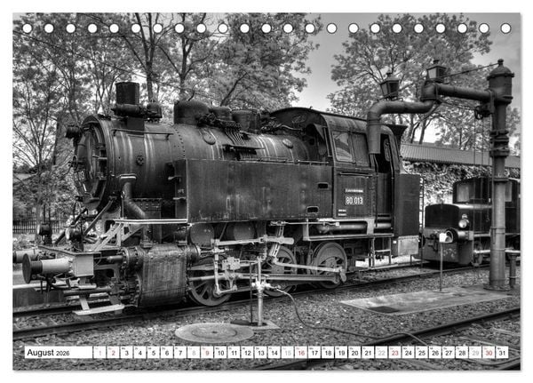 Produktbild: Unter Dampf - Eisenbahnromantik in schwarz-wei&szlig; (Tischkalender 2026 DIN A5 quer), CALVENDO Monatskalender