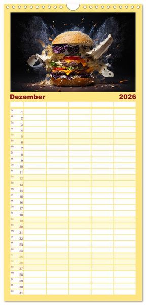 Produktbild: Familienplaner 2026 - Burgerfood mit 5 Spalten (Wandkalender, 21 x 45 cm) CALVENDO