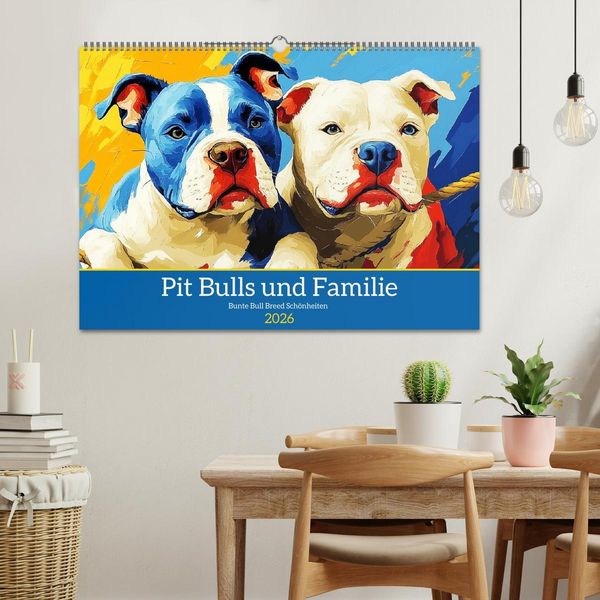 Produktbild: Pit Bulls und Familie. Bunte Bull Breed Sch&ouml;nheiten (Wandkalender 2026 DIN A2 quer), CALVENDO Monatskalender