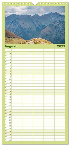 Produktbild: Familienplaner 2027 - Naturwunder Berge mit 5 Spalten (Wandkalender, 21 x 45 cm) CALVENDO