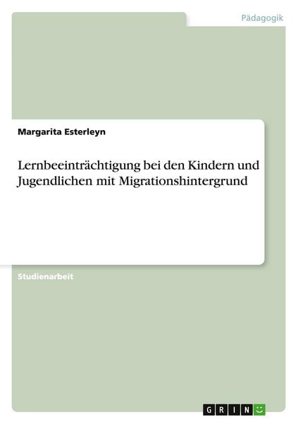 Produktbild: Lernbeeintr&auml;chtigung bei den Kindern und Jugendlichen mit Migrationshintergrund