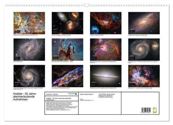 Produktbild: Hubble - 35 Jahre atemberaubende Aufnahmen (Wandkalender 2026 DIN A2 quer), CALVENDO Monatskalender