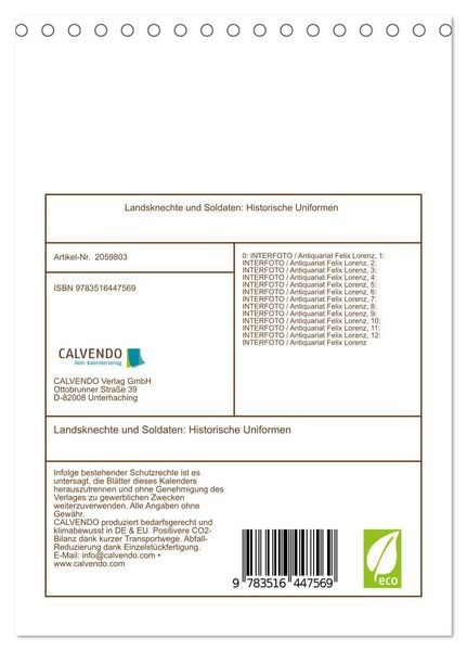 Produktbild: Landsknechte und Soldaten: Historische Uniformen (Tischkalender 2026 DIN A5 hoch), CALVENDO Monatskalender