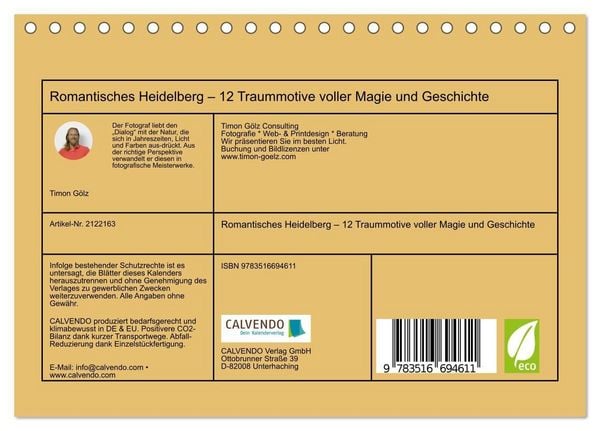 Produktbild: Romantisches Heidelberg &ndash; 12 Traummotive voller Magie und Geschichte (Tischkalender 2026 DIN A5 quer), CALVENDO Monatskalender