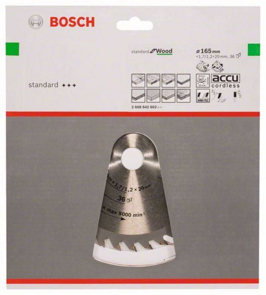 Produktbild: Bosch Accessories Optiline 2608642602 Hartmetall Kreiss&auml;geblatt 165 x 20 x 1.7 mm Z&auml;hneanzahl: 36 1 St.