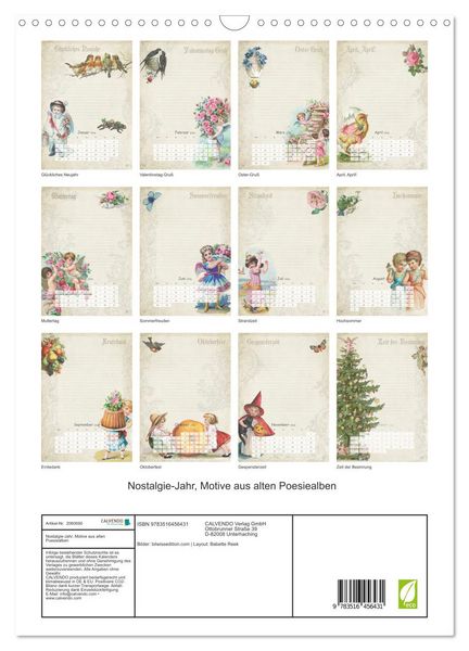 Produktbild: Nostalgie-Jahr, Motive aus alten Poesiealben (Wandkalender 2026 DIN A3 hoch), CALVENDO Monatskalender