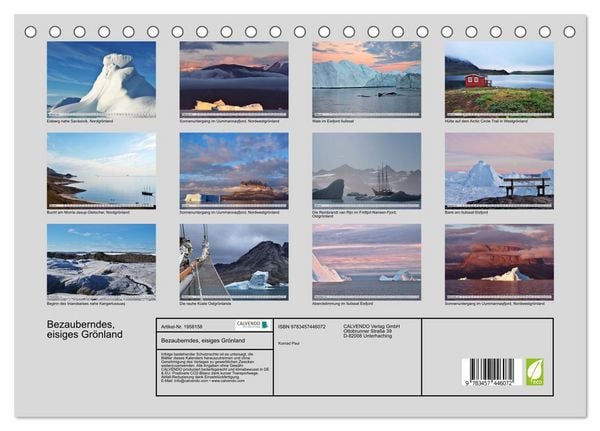 Produktbild: Bezauberndes, eisiges Gr&ouml;nland (Tischkalender 2026 DIN A5 quer), CALVENDO Monatskalender