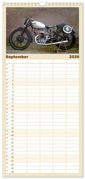 Produktbild: Familienplaner 2026 - Motorrad Oldtimer mit 5 Spalten (Wandkalender, 21 x 45 cm) CALVENDO