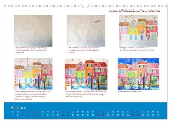 Produktbild: Mal einfach mit ! 12 ausf&uuml;hrliche Schritt f&uuml;r Schritt Anleitungen (Wandkalender 2026 DIN A3 quer), CALVENDO Monatskalender