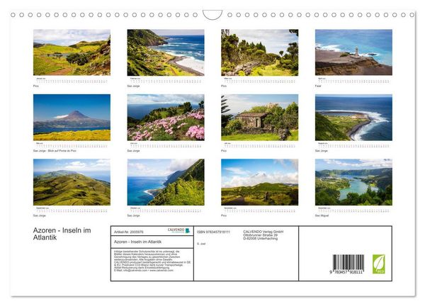 Produktbild: Azoren - Inseln im Atlantik (Wandkalender 2026 DIN A3 quer), CALVENDO Monatskalender
