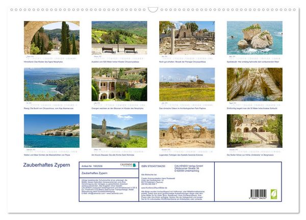 Produktbild: Zauberhaftes Zypern (Wandkalender 2026 DIN A2 quer), CALVENDO Monatskalender