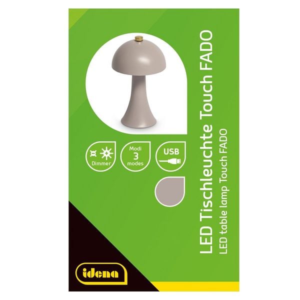 Produktbild: Idena LED Tischleuchte Touch Fado Metall grau 10x16,5cm Akku USB C dimmbar 3 Modi Innen