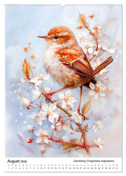 Produktbild: Heimische V&ouml;gel - Singv&ouml;gel zwischen Bl&uuml;ten und Beeren (hochwertiger Premium Wandkalender 2026 DIN A2 hoch), Kunstdruck in Hochglanz