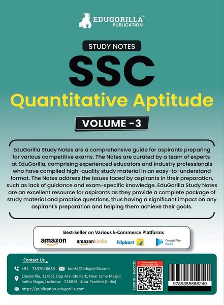 Produktbild: Study Notes for Quantitative Aptitude (Vol 3) - Topicwise Notes for CGL, CHSL, SSC MTS, CPO and Other SSC Exams with Solved MCQs