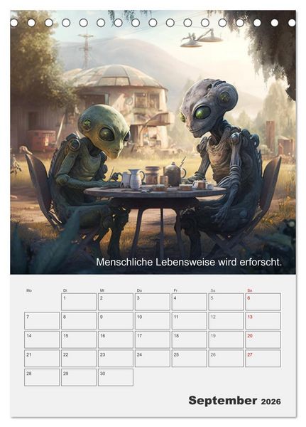 Produktbild: Aliens sind gelandet. Wie k&ouml;nnte diese Zukunftsvision f&uuml;r uns Menschen aussehen? (Tischkalender 2026 DIN A5 hoch), CALVENDO Monatskalender