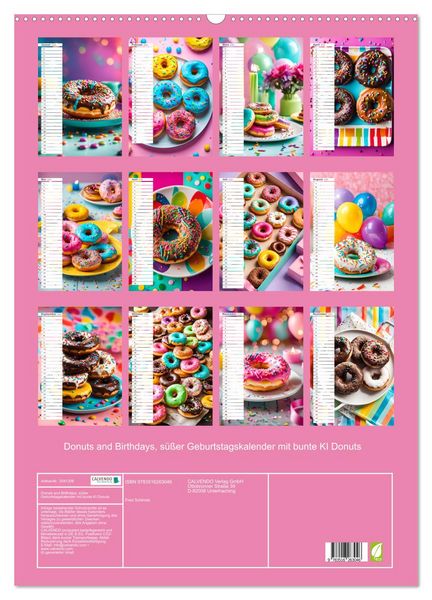 Produktbild: Donuts and Birthdays, s&uuml;&szlig;er Geburtstagskalender mit bunte KI Donuts (Wandkalender 2026 DIN A2 hoch), CALVENDO Monatskalender