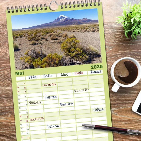 Produktbild: Familienplaner 2026 - Entdecke Bolivien mit 5 Spalten (Wandkalender, 21 x 45 cm) CALVENDO