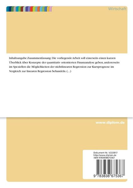 Produktbild: Kursprognose mittels nichtlinearer Regression (MLP) vs. linearer Regression (OLS) am Beispiel der w&ouml;chentlichen Rendite des Dow Jones EURO STOXX 50