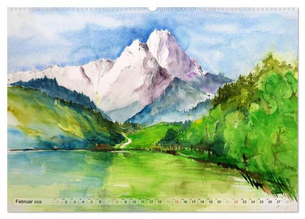Produktbild: Malerisches Garmisch Partenkirchen - Aquarelle und Fotografien (hochwertiger Premium Wandkalender 2026 DIN A2 quer), Kunstdruck in Hochglanz