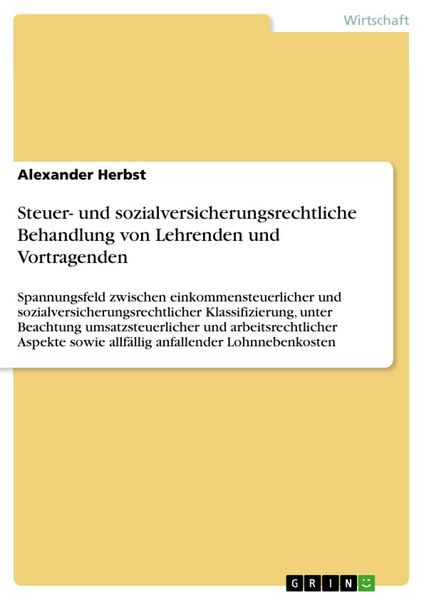 Produktbild: Steuer- und sozialversicherungsrechtliche Behandlung von Lehrenden und Vortragenden